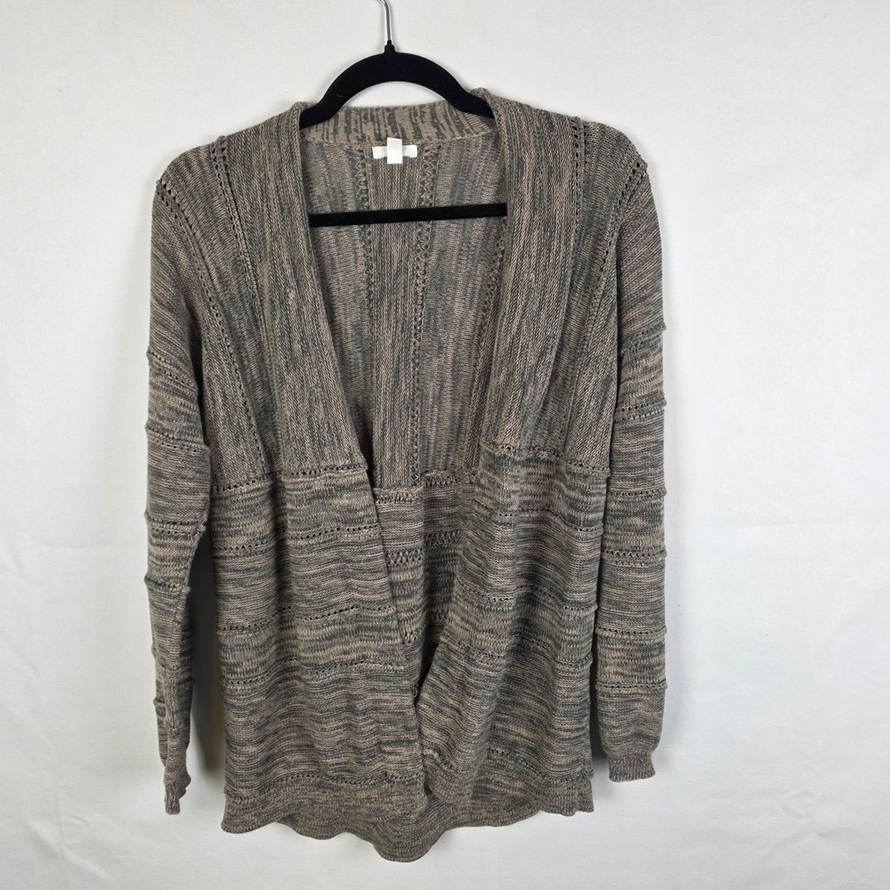 BP Nordstrom Womens Open Front Cardigan Space Dye Pointelle Cotton Taupe